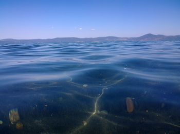 Scenic view of calm sea against clear sky