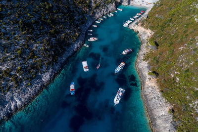 High angle view of boats on sea