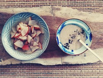 High angle view of breakfast on table