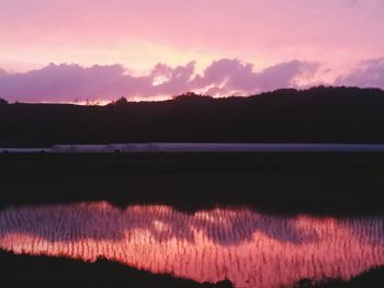 Scenic view of lake against sky during sunset