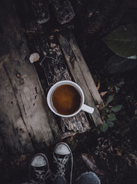 High angle view of coffee cup