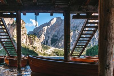 Scenic view of mountains seen through window
