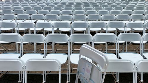 High angle view of empty chairs