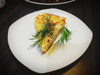 High angle view of food in plate