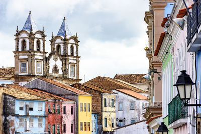 Pelourinho district with cathedral tower on the background. historic  center of salvador, bahia