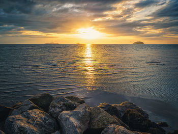 Scenic view of sea against sky during sunset