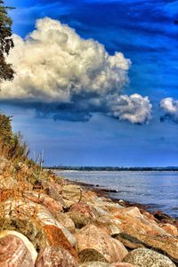 Scenic view of sea against cloudy sky