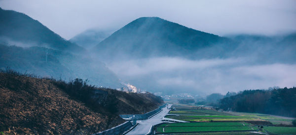 High angle shot of countryside landscape