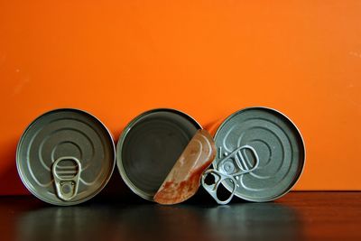 Close-up of canned food on table