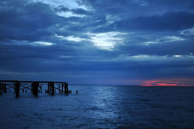 Scenic view of sea against sky at sunset