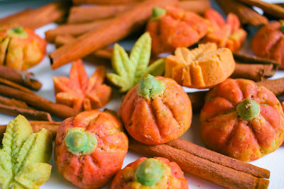 Close-up of fruits in plate on table