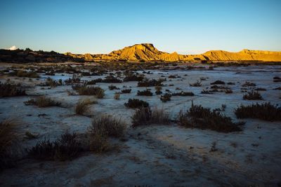 Scenic view of mountains against clear sky