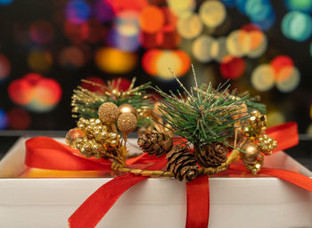 Close-up of christmas decoration on table