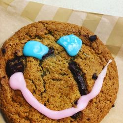 High angle view of cookies in plate