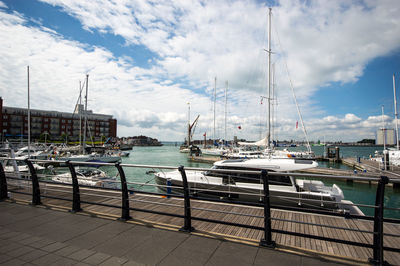 Boats moored in harbor