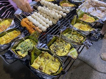 High angle view of person preparing food