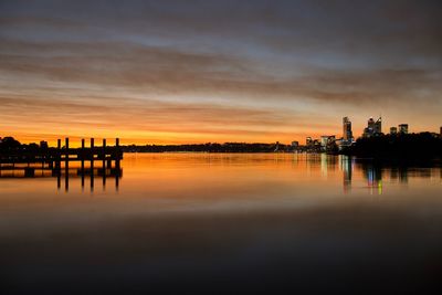 Scenic view of river against sky during sunset