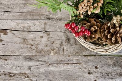 Close-up of pine cones with berries for christmas