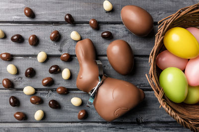 High angle view of eggs on table