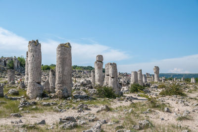 Ruins of historic building against sky