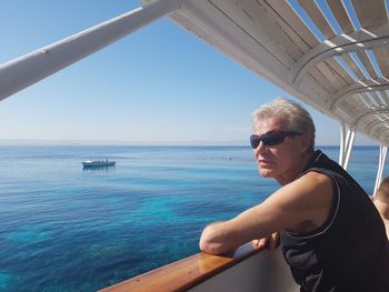 Man in sunglasses against clear sky