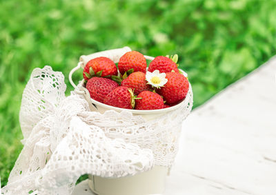 Close-up of strawberries in basket