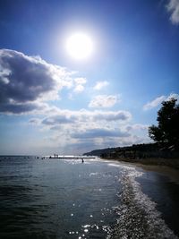 Scenic view of sea against sky on sunny day
