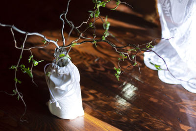 Close-up of white wine on table