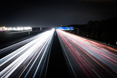 Light trails on road at night