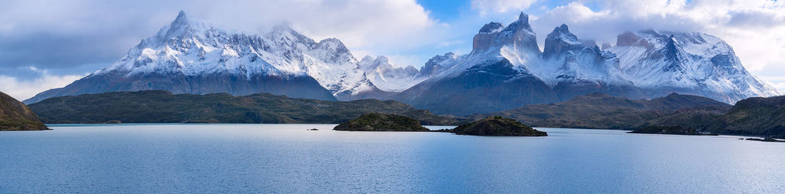 Panoramic view of snowcapped mountains against sky