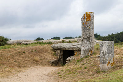 Dolmen pierres plates - famous megalithic monument at locmariaquer in brittany