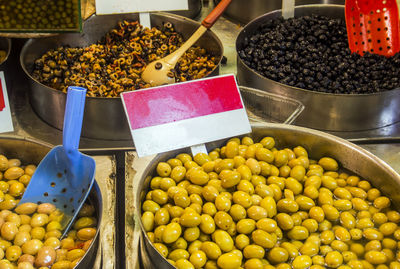 Various pickles for sale at market stall