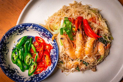 High angle view of food served in plate