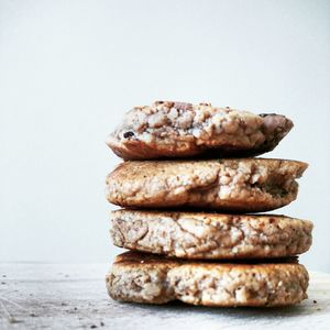 Stack of cookies against white background