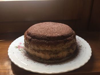 Close-up of cake in plate on table