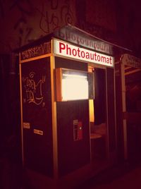 Information sign at night