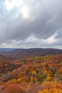 Scenic view of landscape against sky during autumn