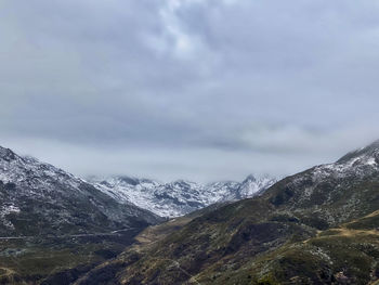 Scenic view of snowcapped mountains against sky