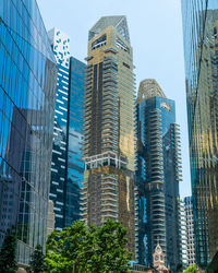 Low angle view of modern buildings against clear sky