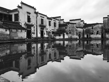 Reflection of buildings in lake