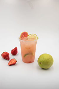Close-up of dessert on white background