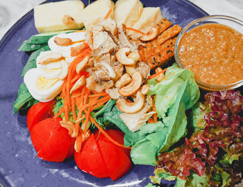 High angle view of meal served in plate