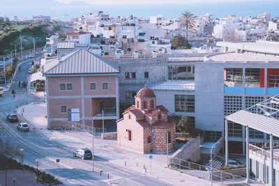 High angle view of buildings in city
