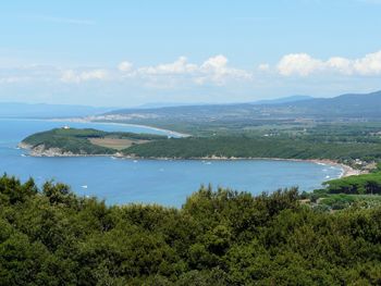Scenic view of bay against sky