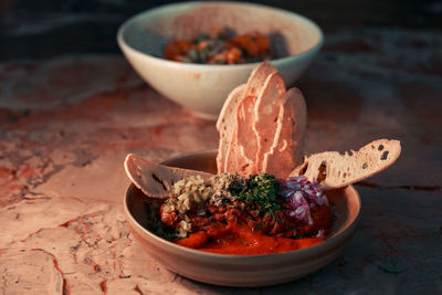 Close-up of food in bowl on table