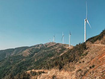 View of wind turbines on land