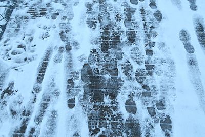 Full frame shot of snow covered window