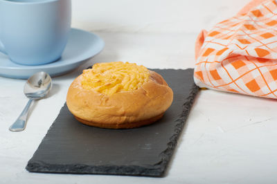 High angle view of breakfast on table