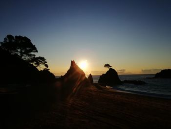 Scenic view of sea against clear sky during sunset