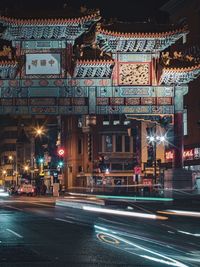 Light trails on city street at night